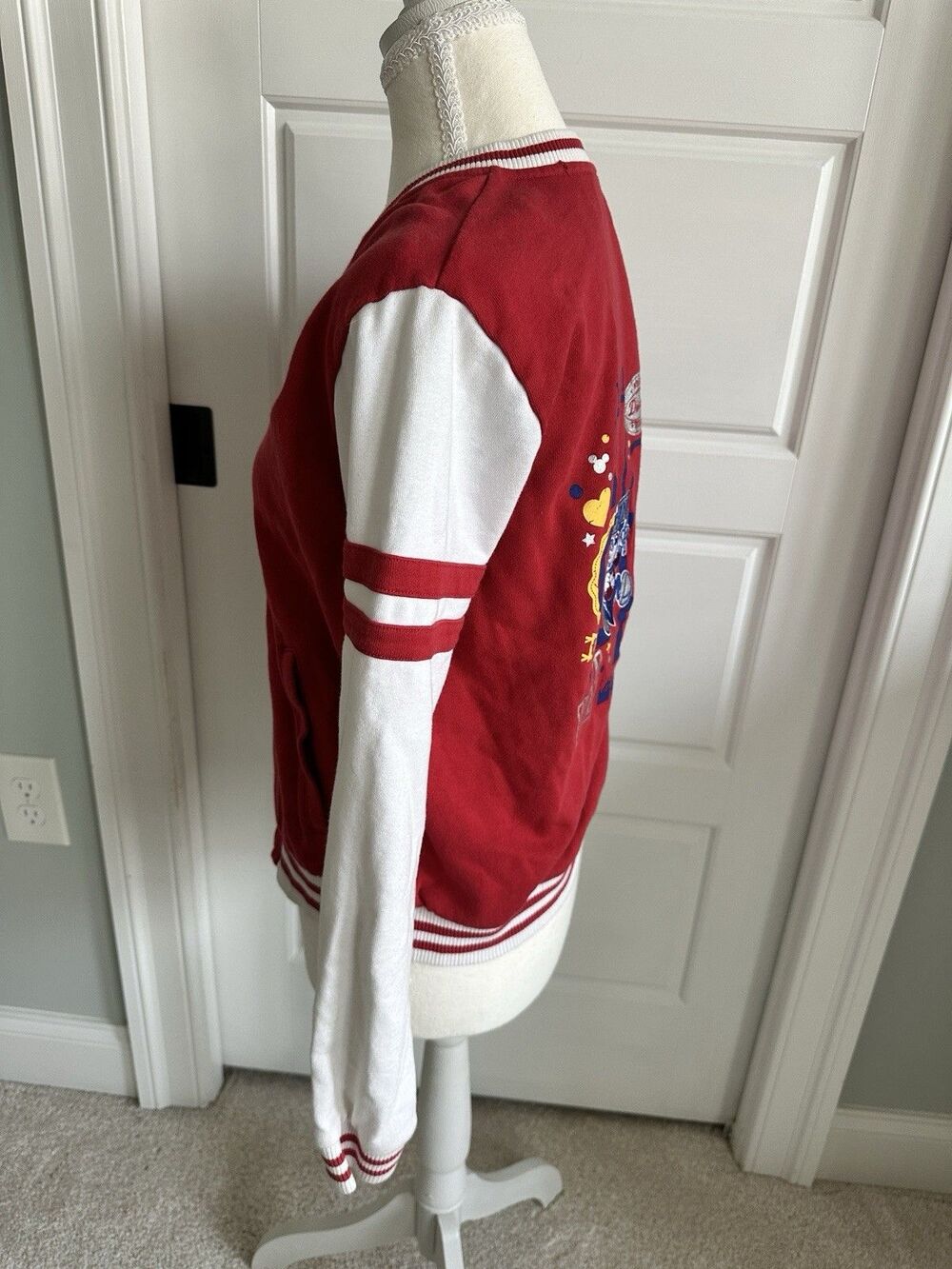 Walt Disney World 71 Mickey Mouse #1 Fan Varsity Jacket Red White Youth XL Retro - Picture 3 of 11